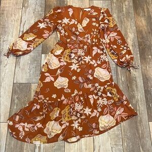 Floral Brown Long Sleeve Dress